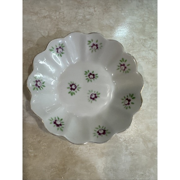Vintage Japan Hand painted Porcelain Trinket Dish Bowl Scalloped Pink Roses 4.5" - Picture 1 of 6
